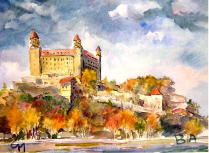 Bratislava/Pressburg, Blick auf die Burg vom Donauufer